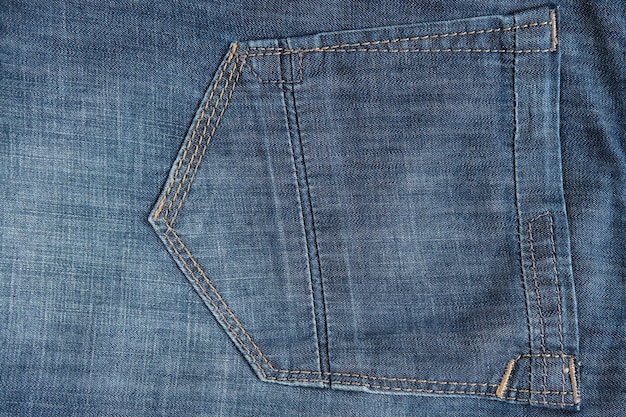 Light blue denim pocket embroidered with gold thread.