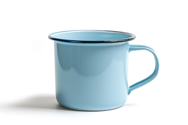 Photo light blue enamel mug mockup isolated on white background