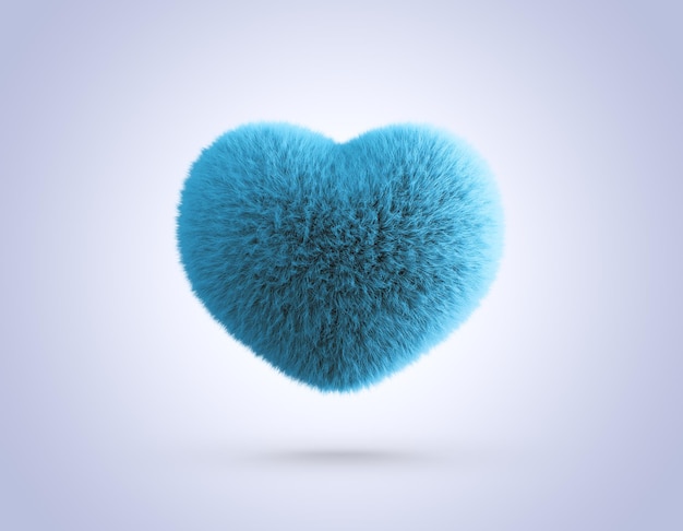 Light Blue Fluffy Heart 3D illustration