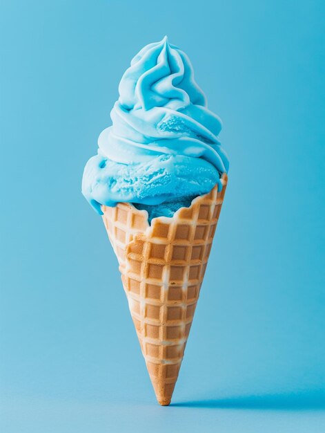 a Light Blue ice cream cone on a blank blue background