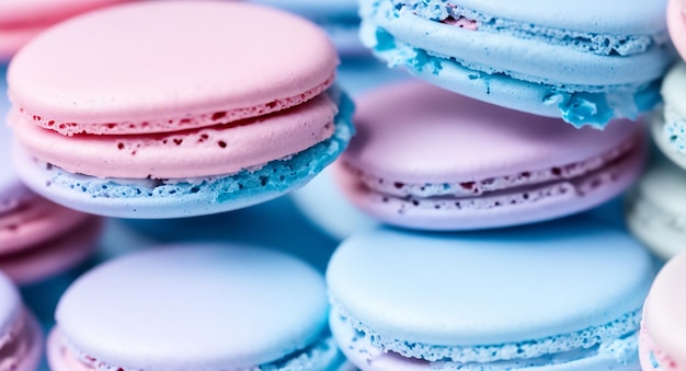 Photo light blue and pink macarons bokeh background