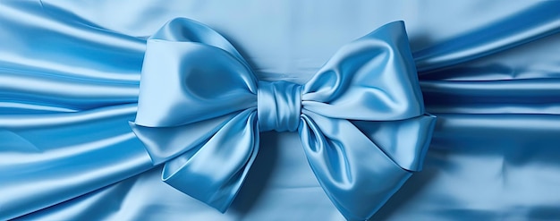 a light blue ribbon with bow tied around the center of it in the style of foreshortening techniques