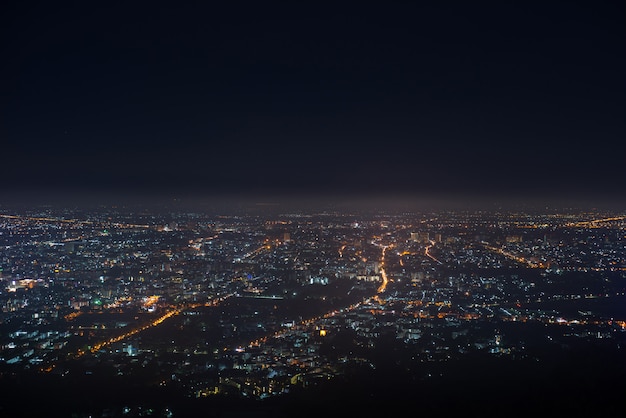 Light bokeh city landscape at night sky with many stars