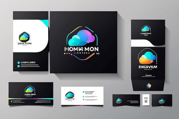 Photo light box logo with modern unique concept and business card design premium vector