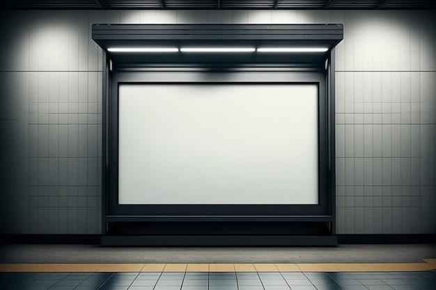 Light box screen with white blank space for advertisement on the wall of underground hall Generative AI