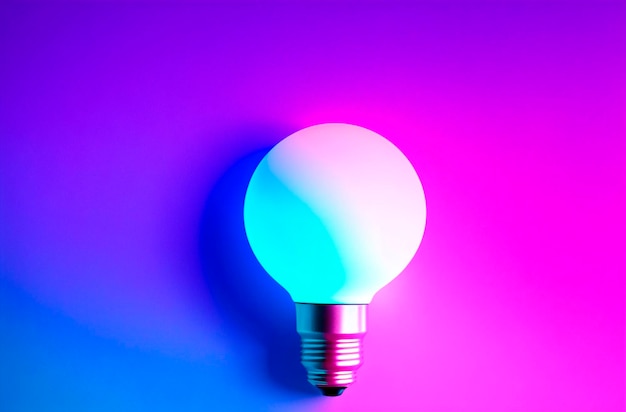 Light bulb on bright colored background Concept of idea genius thought Generative AI