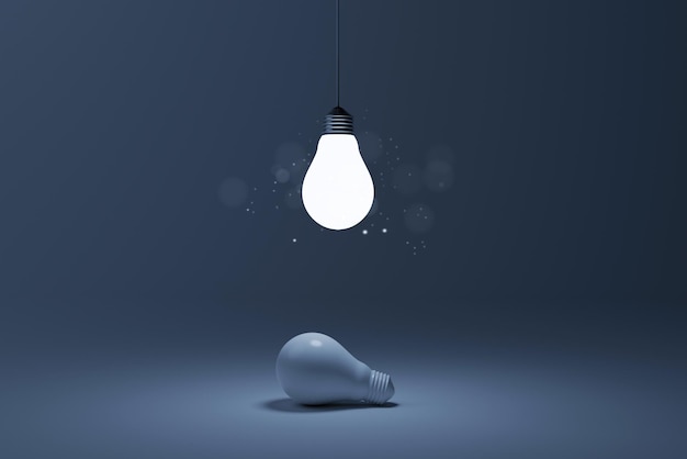 Light bulb bright outstanding among lightbulb on white background Concept of creative idea and inspire innovation Think different Standing out from the crowd 3d rendering illustration