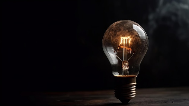 Light bulb on dark background concept of creativity Generative ai