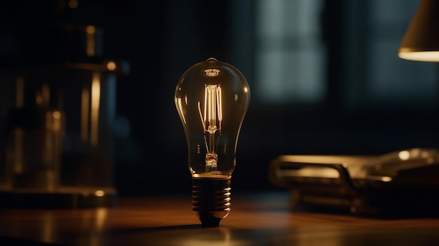 Light bulb on dark backgroundgenerative ai