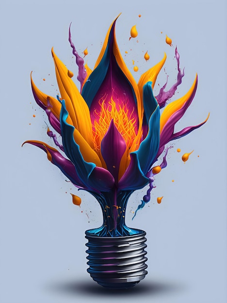 Light bulb energy tulip flower splash style of colorful flowers hyperdetailed Illustration