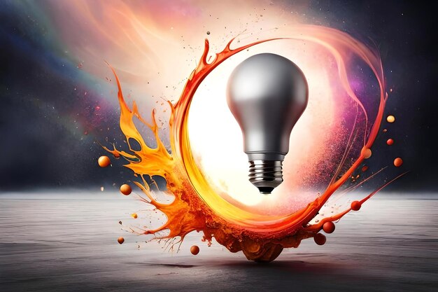 Light bulb explodes with colorful paint and splashes