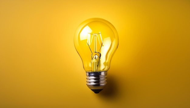 Photo a light bulb glows brightly against a yellow background