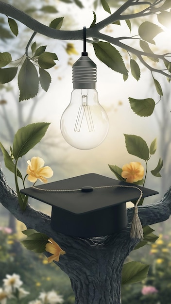 light bulb and graduation cap nature Idea of education technology