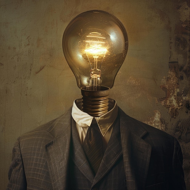 Photo light bulb head a new concept for an intelligent mind with open ideas