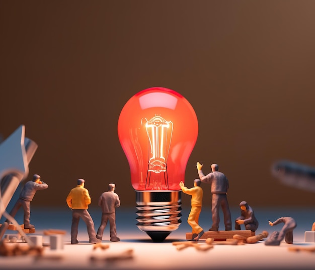 Light bulb idea concept People working on a lightbulb color of the year