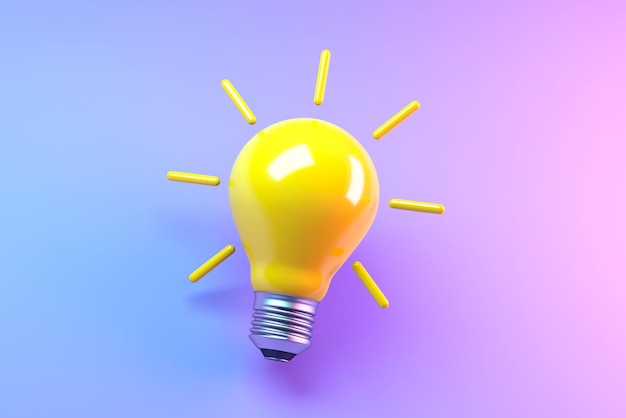 Light bulb illuminated by neon violet light 3d illustration