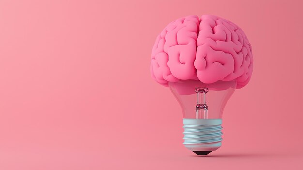 Photo light bulb inside a brain concept of idea generation 3d illustration