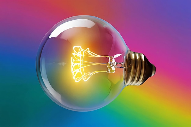 Photo a light bulb is glowing brightly in a colorful background