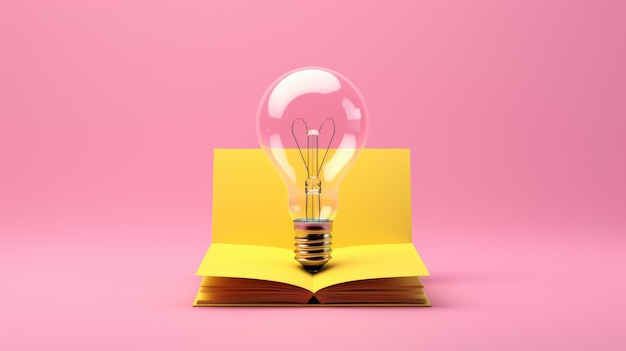 A light bulb is on top of a yellow book