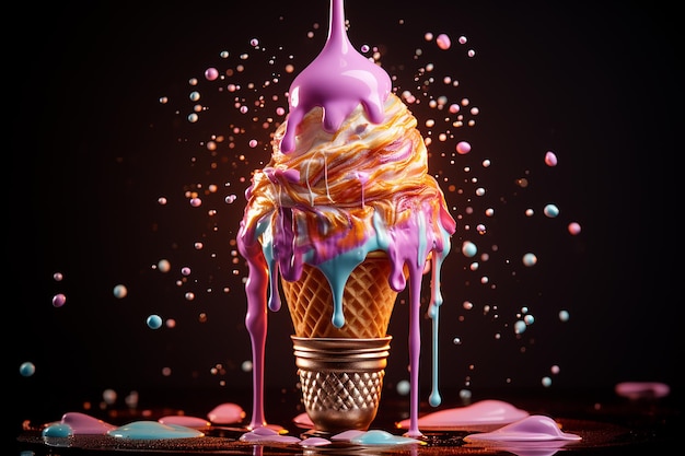 Light Bulb Melting and Dripping Like a Ice Cream Dessert on Dark Background