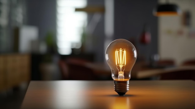 Light bulb on office background Illustration AI GenerativexA