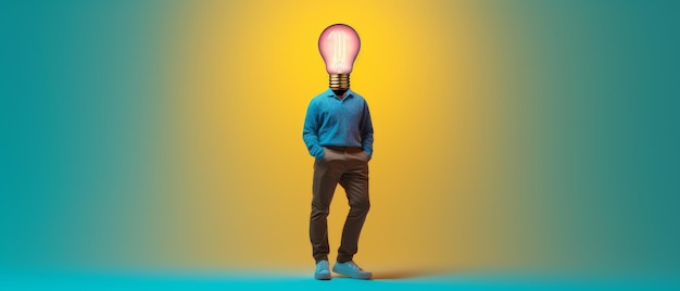 Light bulb and a person walking on a bright colorful background Generative AI