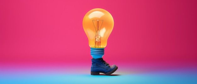 Light bulb and a person walking on a bright colorful background Generative AI