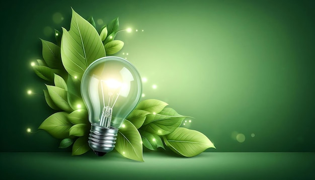 Light Bulb Surrounded by Green Leaves with Soft Light Effects