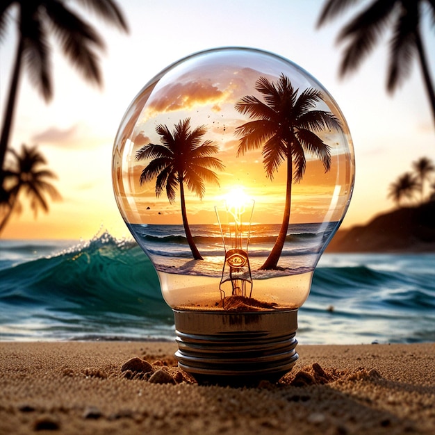 a light bulb that has palm trees on it