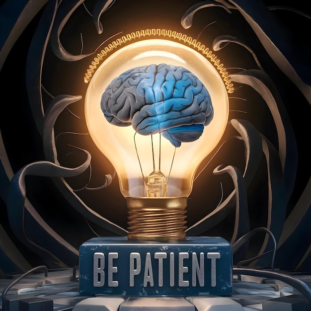 a light bulb that says be patient on it