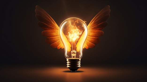 a light bulb with an angel wings on it