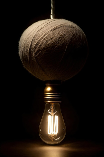 A Light Bulb With A Ball Of Yarn On Top Of It