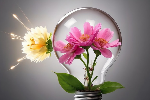 Photo light bulb with blooming flower