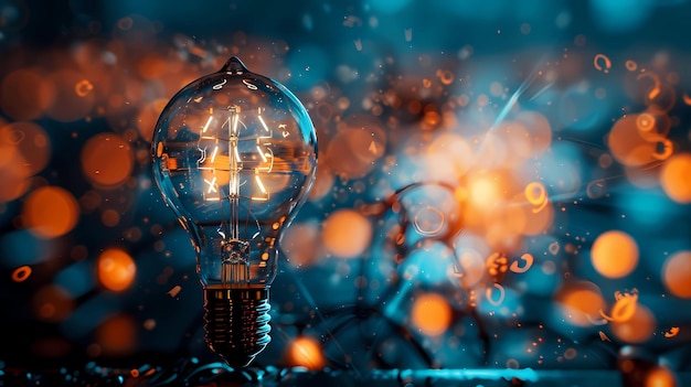 Photo a light bulb with blurred lights in the background symbolizing innovation and creativity