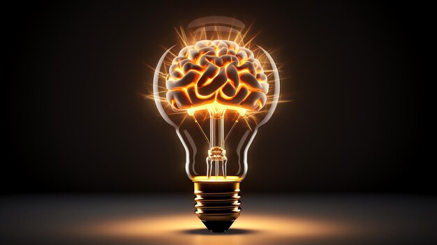 Photo a light bulb with a brain inside