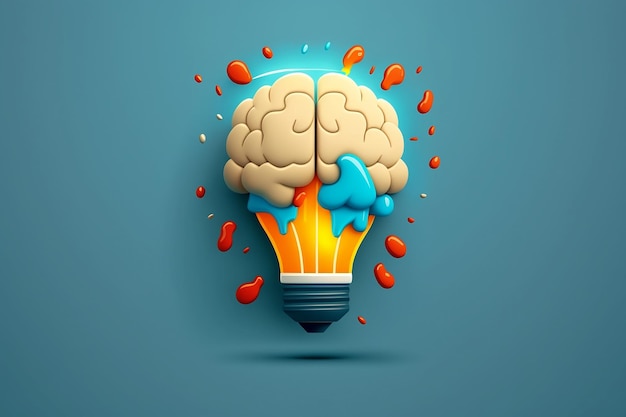 A light bulb with a brain on it and red splatters on the top.