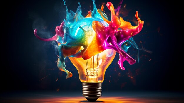 Light bulb with colorful paints idea concept