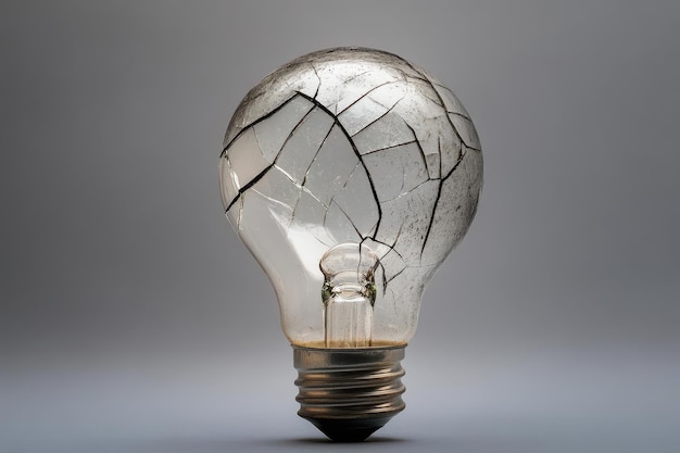 A light bulb with a darkened cracked surface symbolizing a business idea that couldnt withstand the challenges it faced