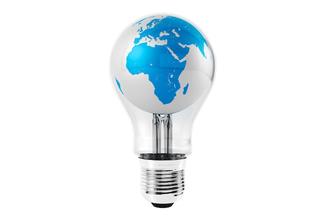 Light Bulb with Earth Globe on a white background