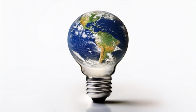 Photo the light bulb with the earth inside