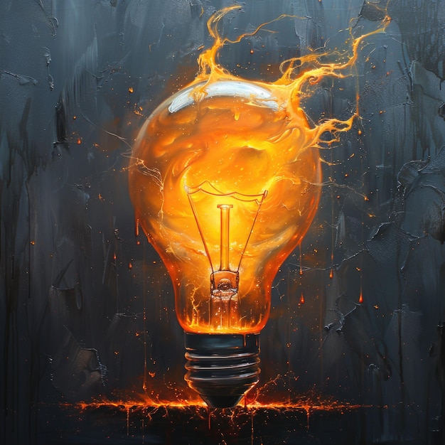 a light bulb with flames and a fire inside of it