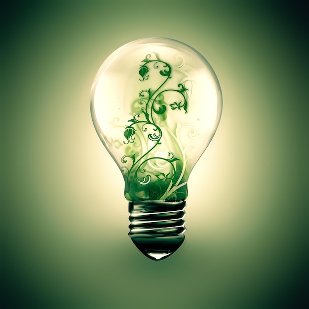 Light bulb with floral ornament inside on a light background