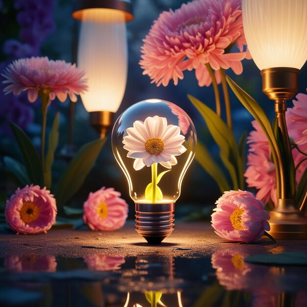 Photo a light bulb with a flower in it is lit up