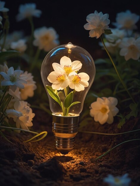 Photo a light bulb with flowers in it and a light bulb that says dandelion