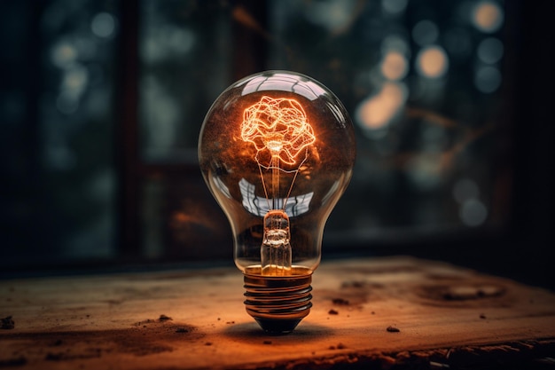 A light bulb with a glowing brain in the middle