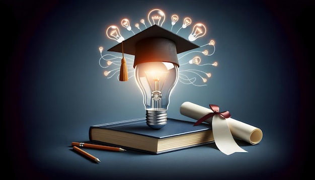 The light bulb with the graduation cap shows that education promotes thinking and intellectual growth