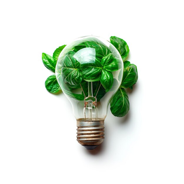 Light Bulb With Green Leaves Inside Generative AI