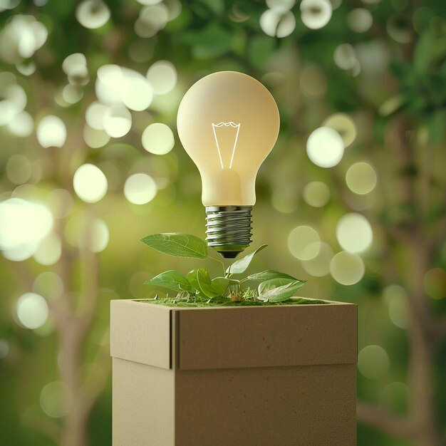 a light bulb with a green plant growing out of it