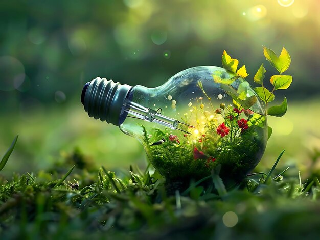 Light Bulb with Growing Green Plants Inside Illustration