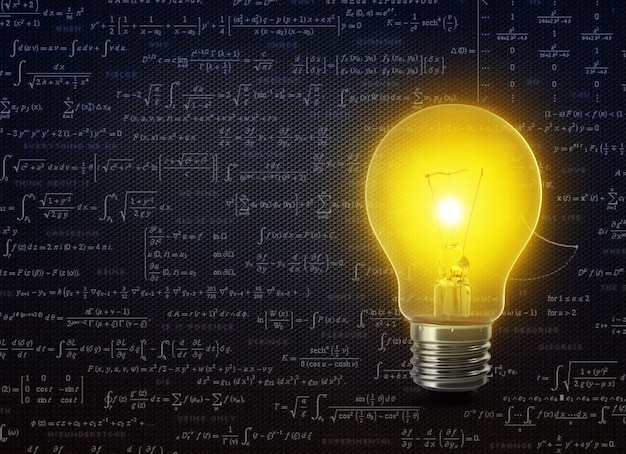 Light bulb with idea text on mathematics formula  business concept  3D rendering